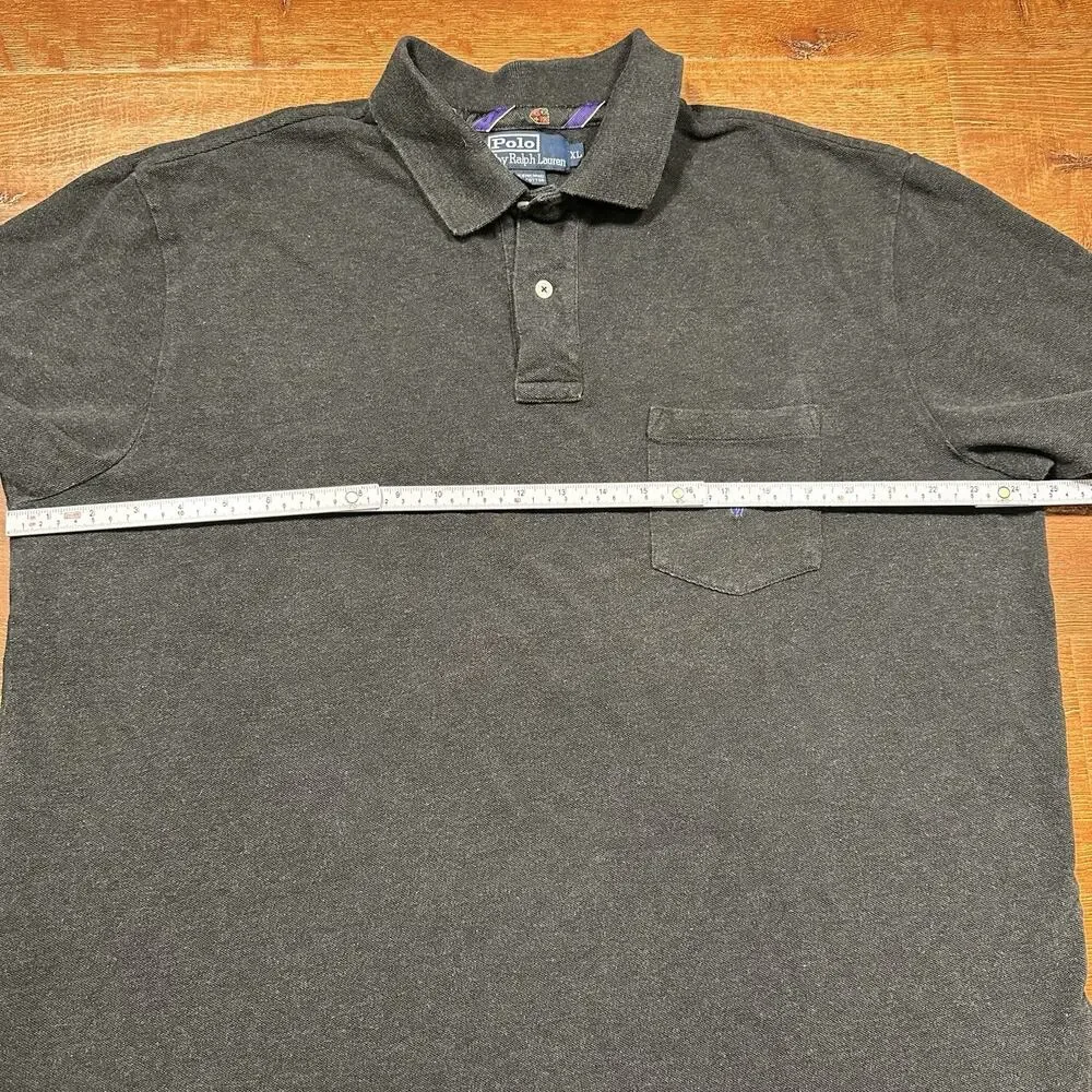 Vintage Ralph Lauren Polo Shirt Mens XL Gray Pique Knit Pocket 90s VTG Pony